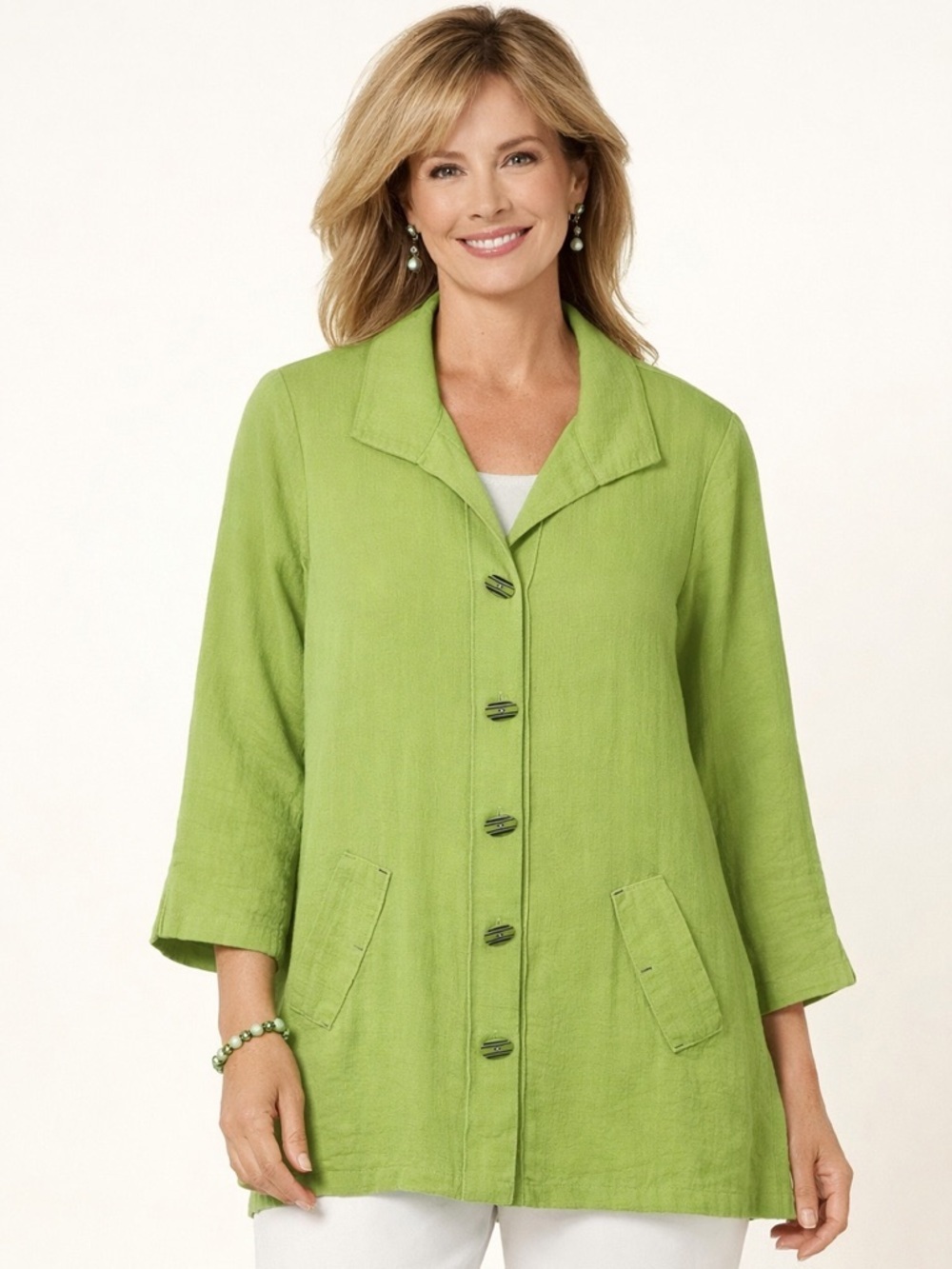 Ali Miles Lime Green Button-Front Top Size Small